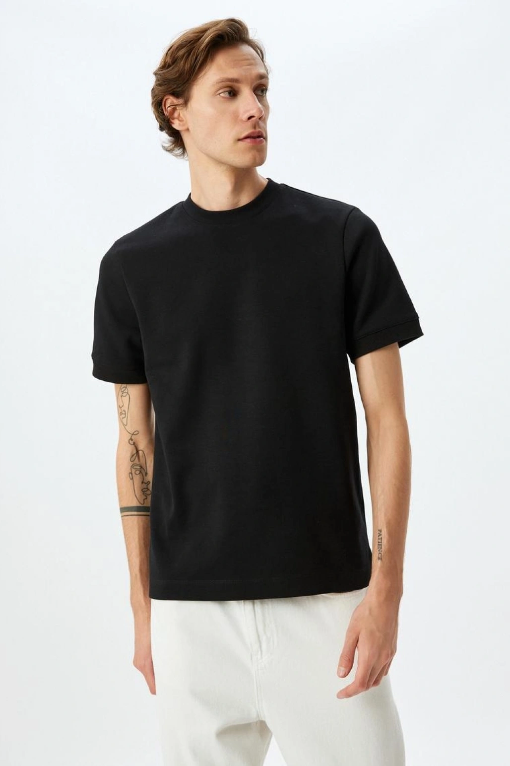 KOTON Kısa Kollu Pamuk Karışımlı Kalın Tok Kumaş Regular Fit Bisiklet Yaka Tişört