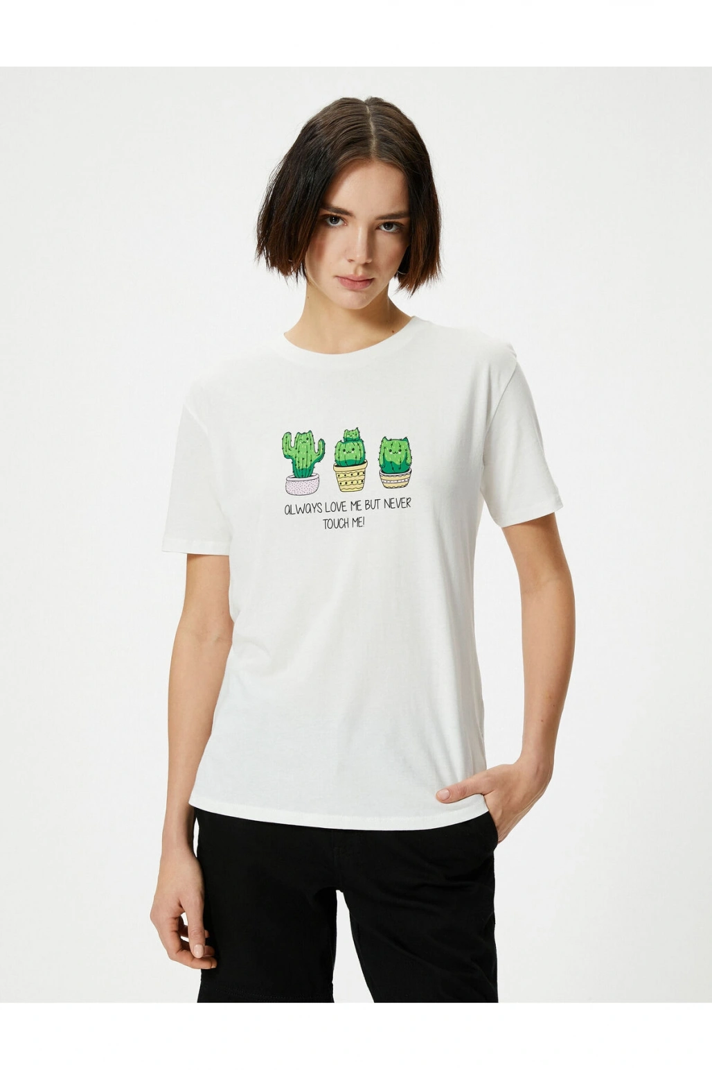 Koton Kaktüs Baskılı Tişört Rahat Kalıp Kısa Kollu Baskılı Pamuklu