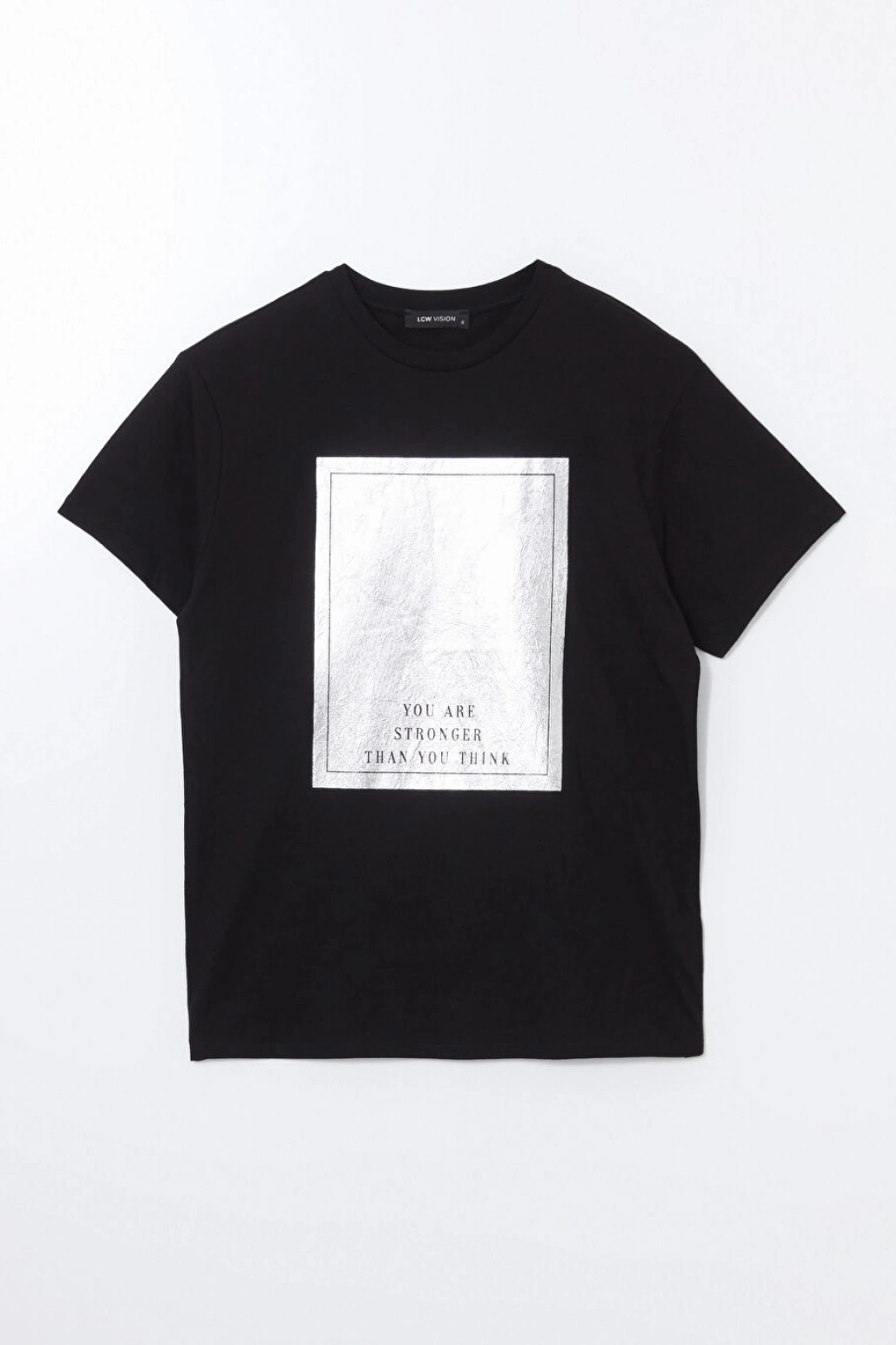 LCW Vision Siyah Bisiklet Yaka Baskılı Kadın Tişört