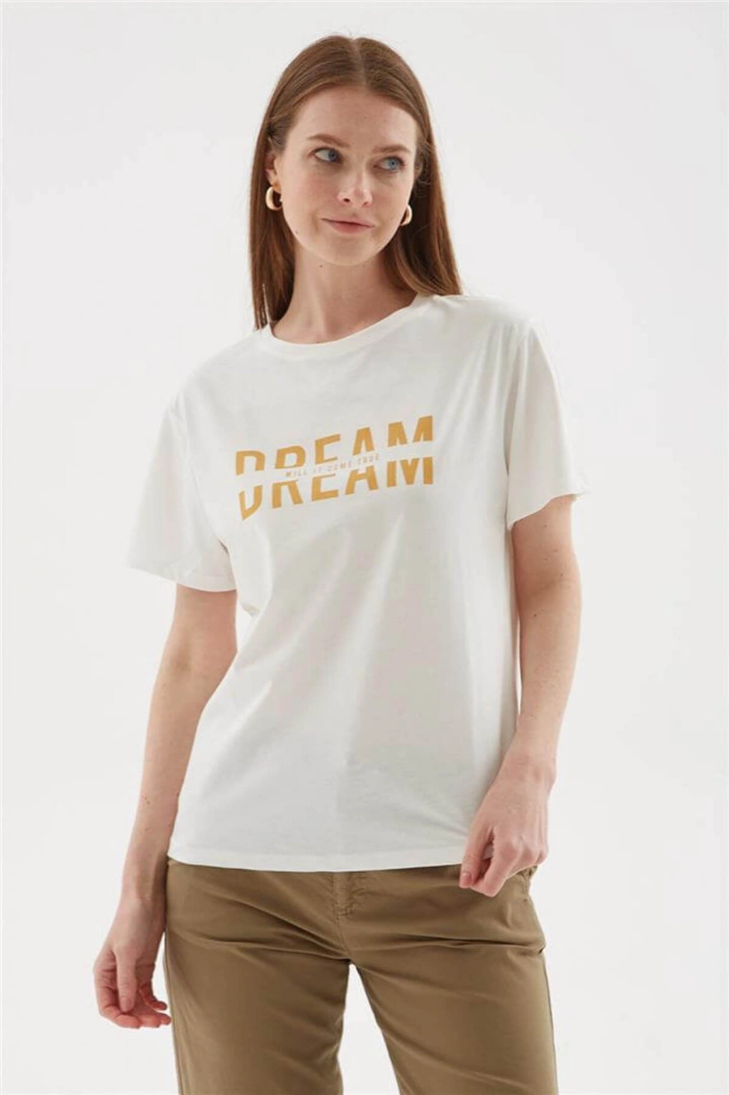 Fashion Friends Baskılı %100 Pamuklu Tişört Ekru