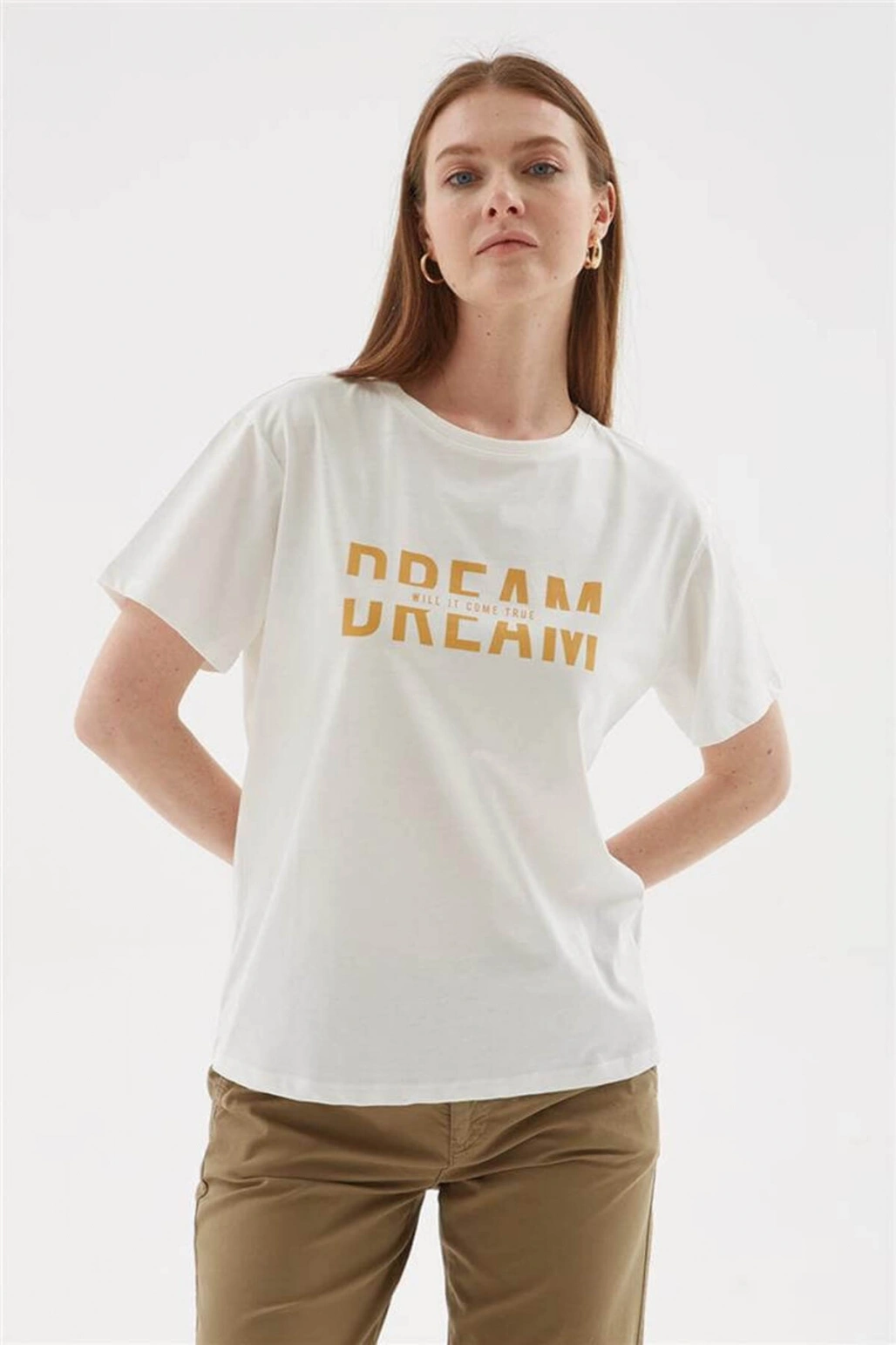 Fashion Friends Baskılı %100 Pamuklu Tişört Ekru