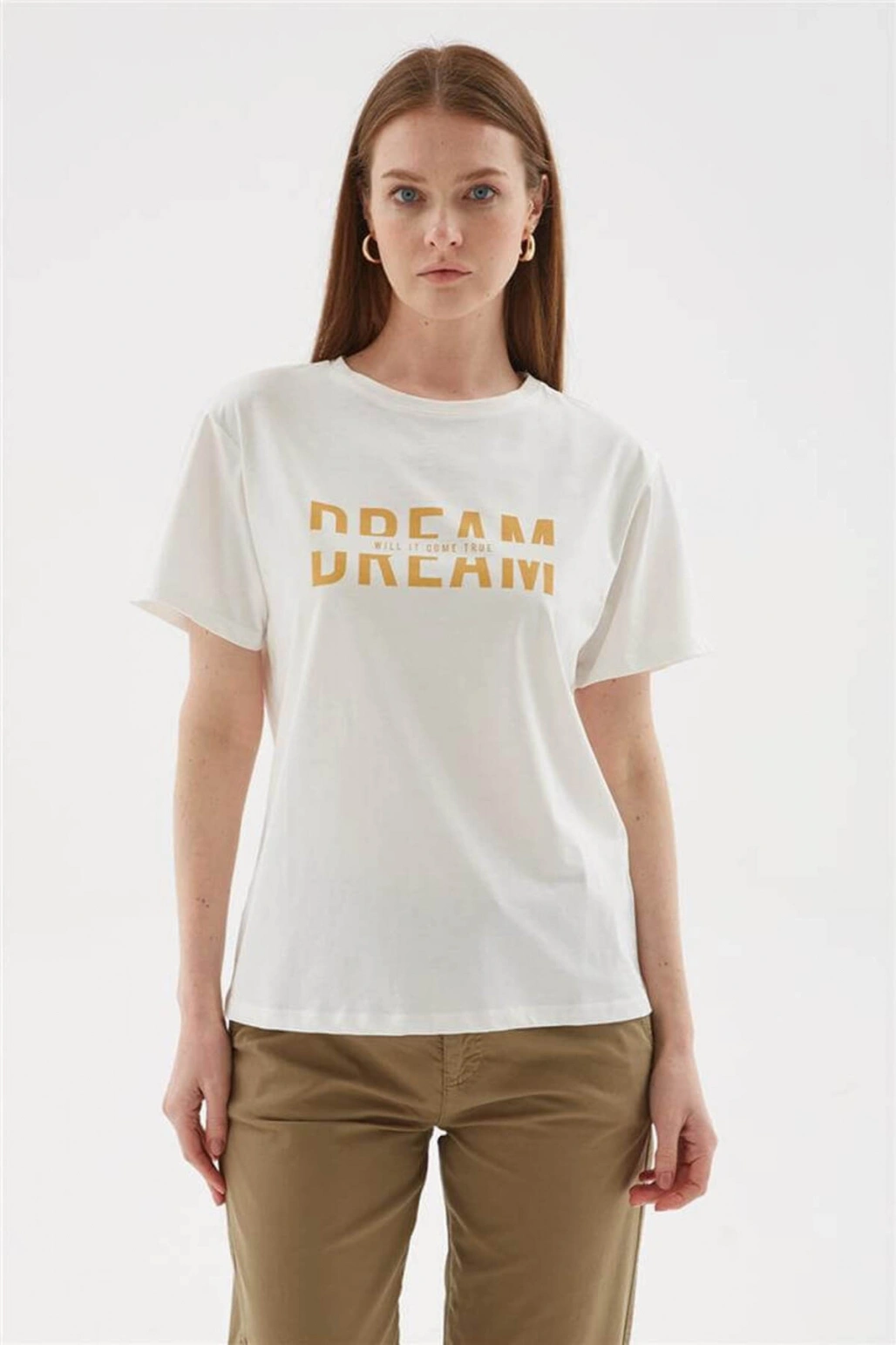 Fashion Friends Baskılı %100 Pamuklu Tişört Ekru