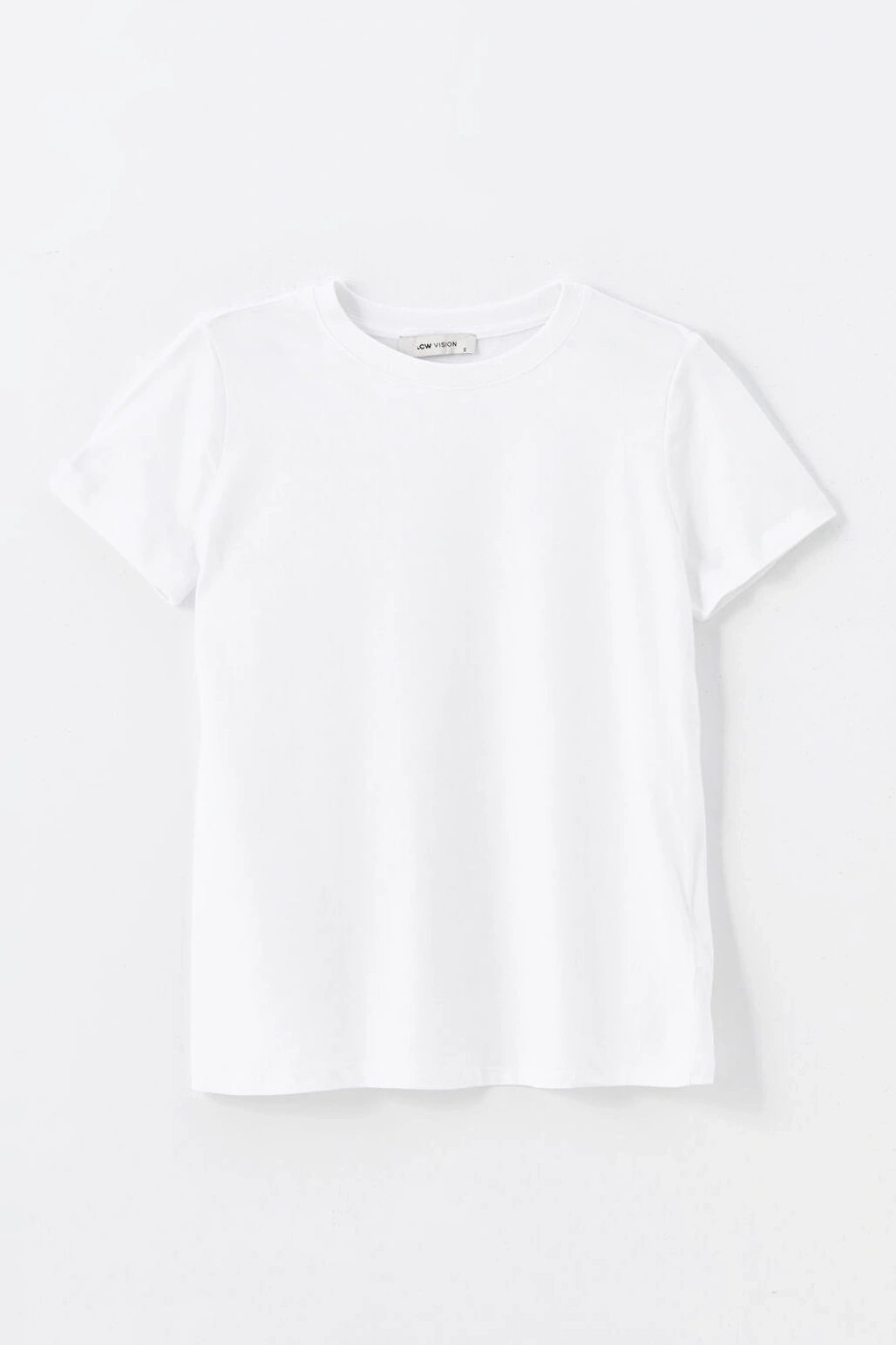 LCW Vision Beyaz Bisiklet Yaka Düz Kısa Kollu Kadın Tişört