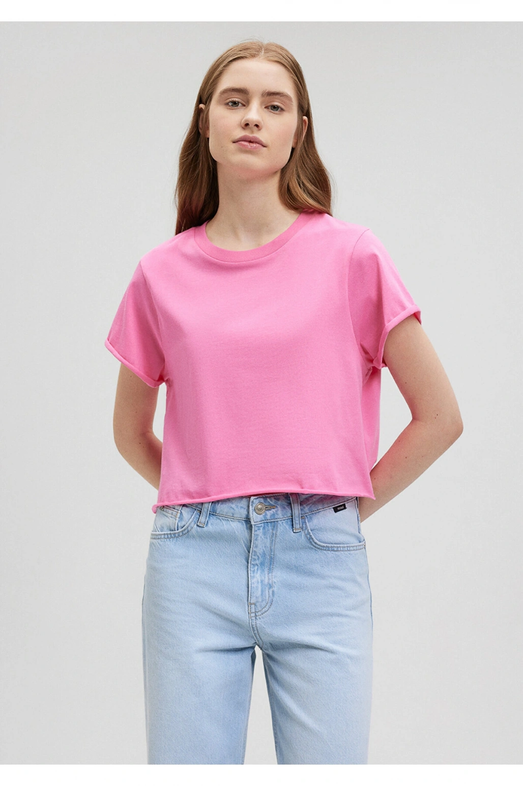 Mavi Pembe Basic Tişört Crop / Kısa Kesim