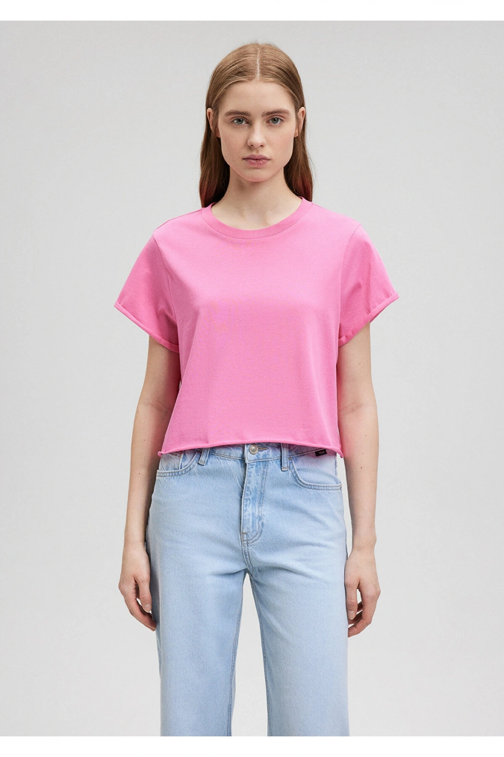 Mavi Pembe Basic Tişört Crop / Kısa Kesim