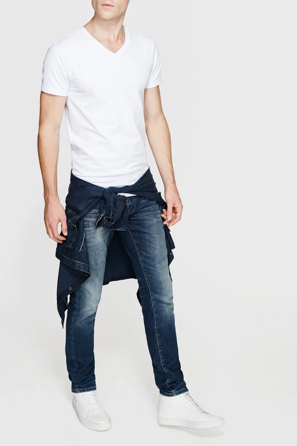 STRETCH V YAKA TİŞÖRT Beyaz, XXL