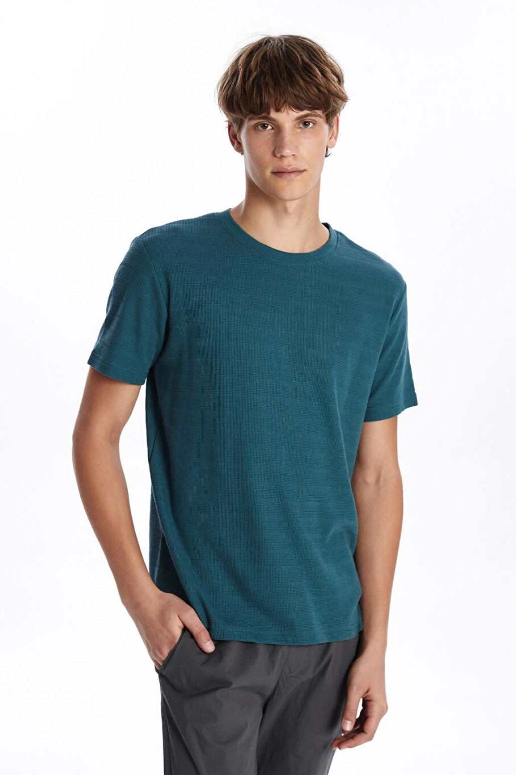 XSIDE Petrol Bisiklet Yaka Kısa Kollu Erkek Tişört