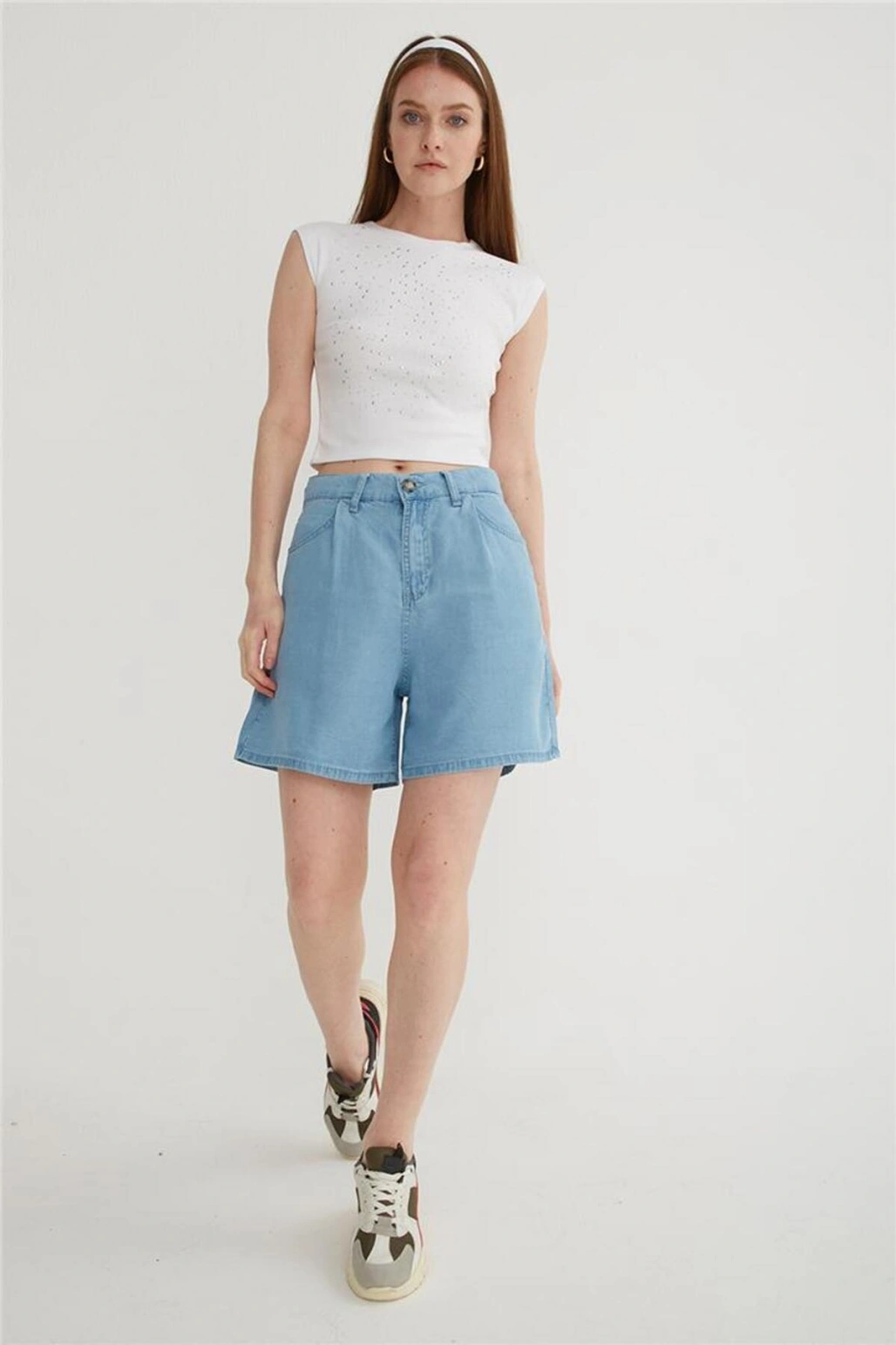 Fashion Friends Yüksel Bel Denim Şort Mavi