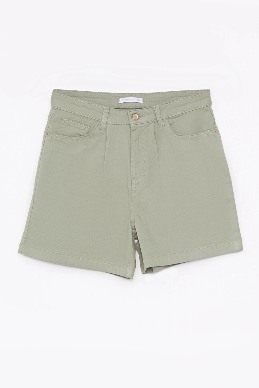 LCWAIKIKI Basic Yeşil Rahat Kalıp Düz Cep Detaylı Gabardin Kadın Şort