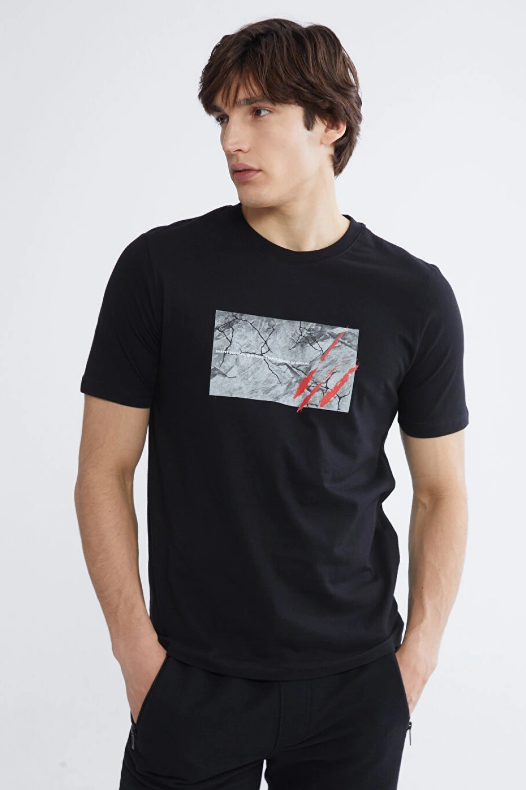 LC WAİKİKİ XSIDE Siyah Bisiklet Yaka Baskılı Penye Erkek Tişört