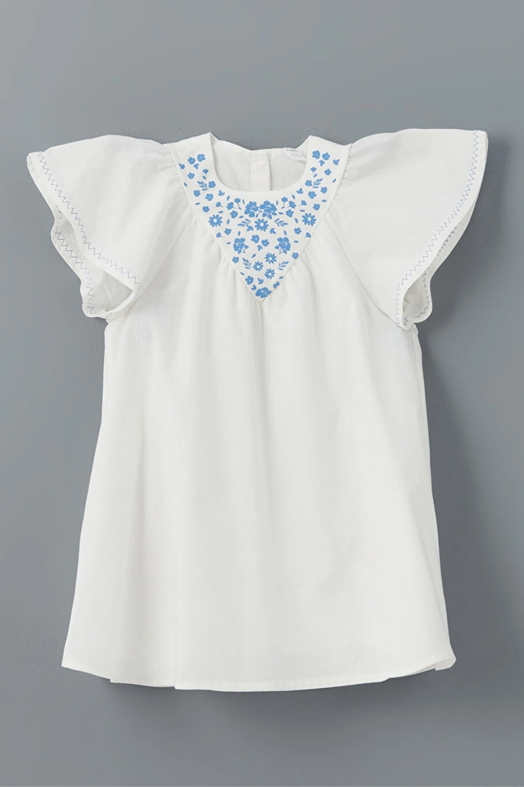 LCW Kids Ekru Bisiklet Yaka Çiçekli Keten Kız Çocuk Elbise