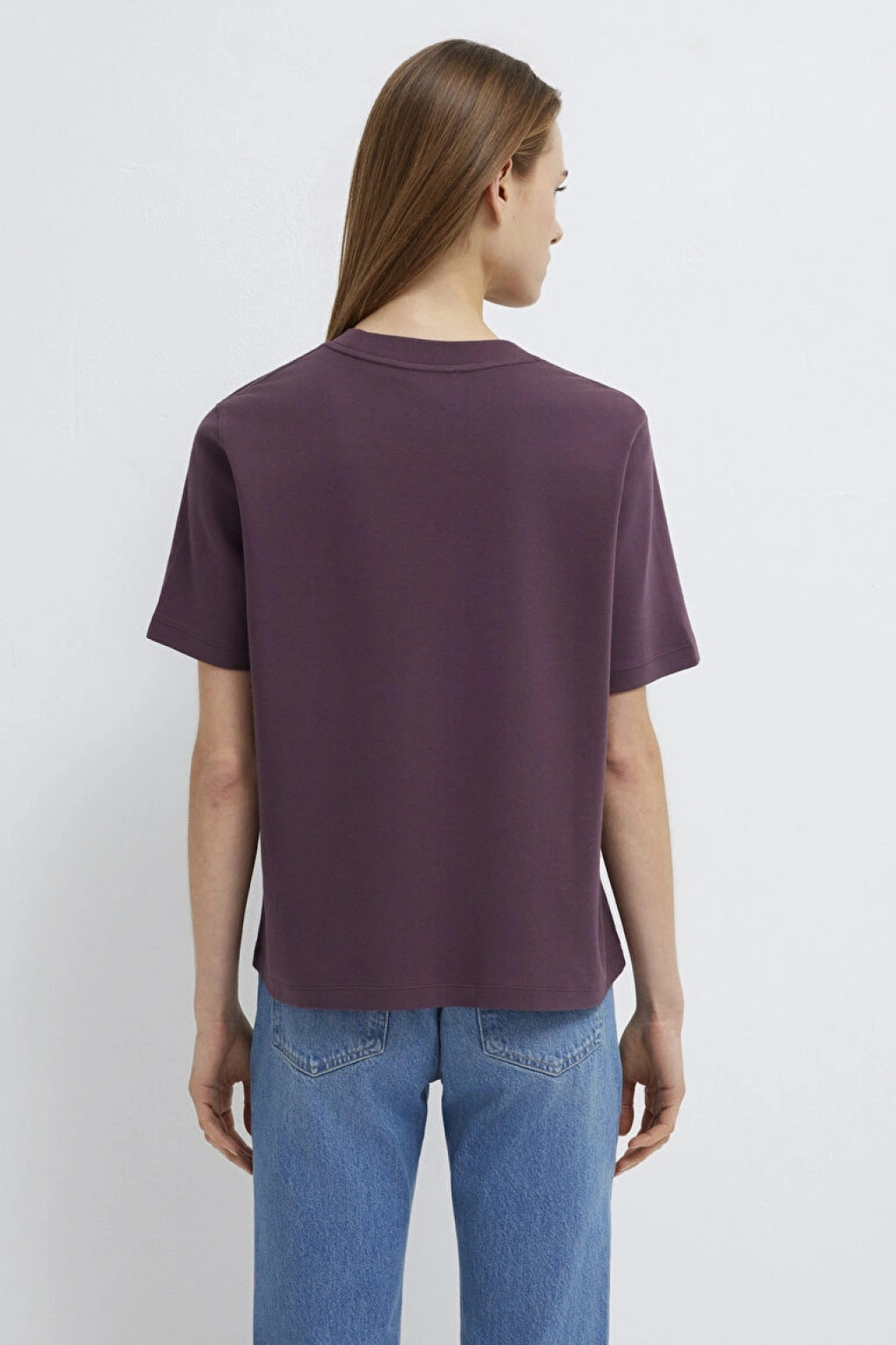 Mavi Logo Baskılı İnterlok Mor Tişört