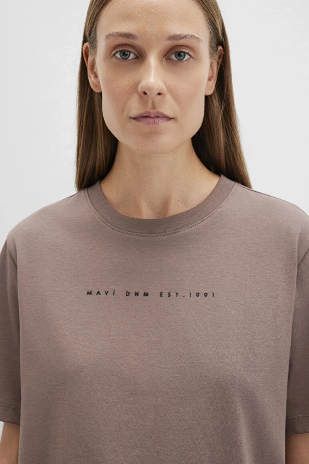 Mavi Baskılı Kahverengi Tişört Regular Fit / Normal Kesim