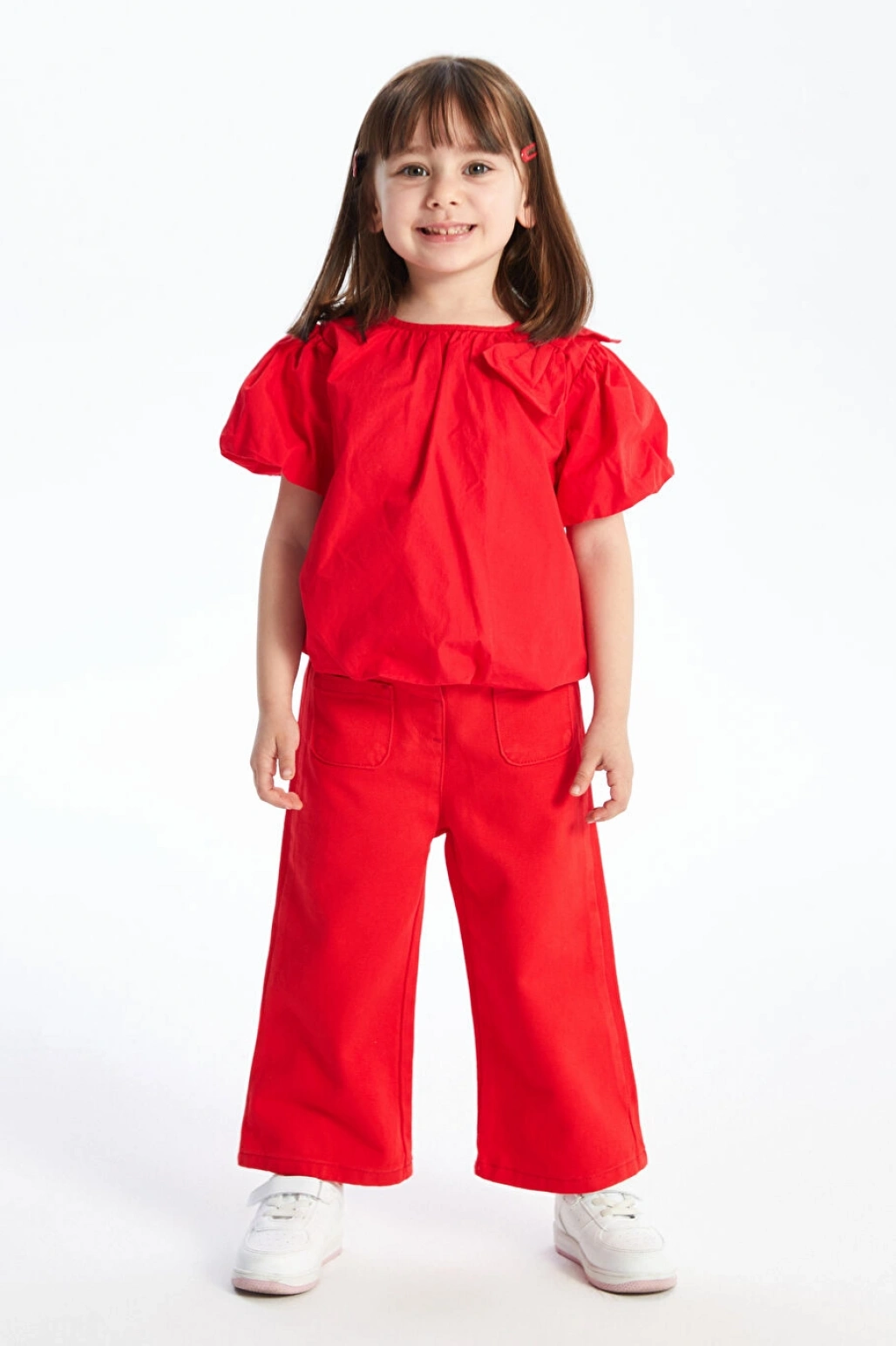CW Kids Kırmızı Bisiklet Yaka Balon Kollu Kız Çocuk Bluz