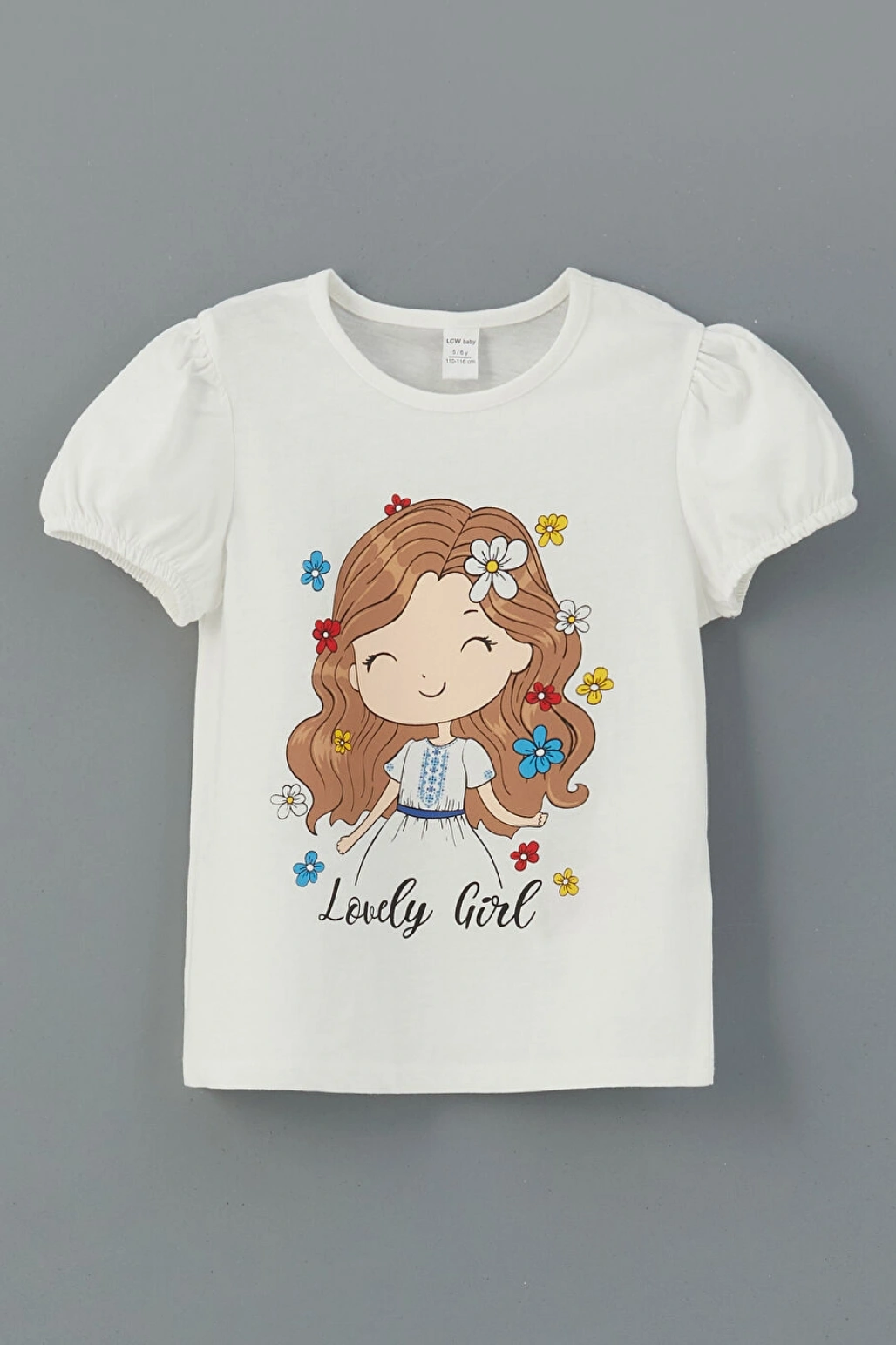 LC Waikiki LCW Kids Bisiklet Yaka Baskılı Kız Çocuk Tişört