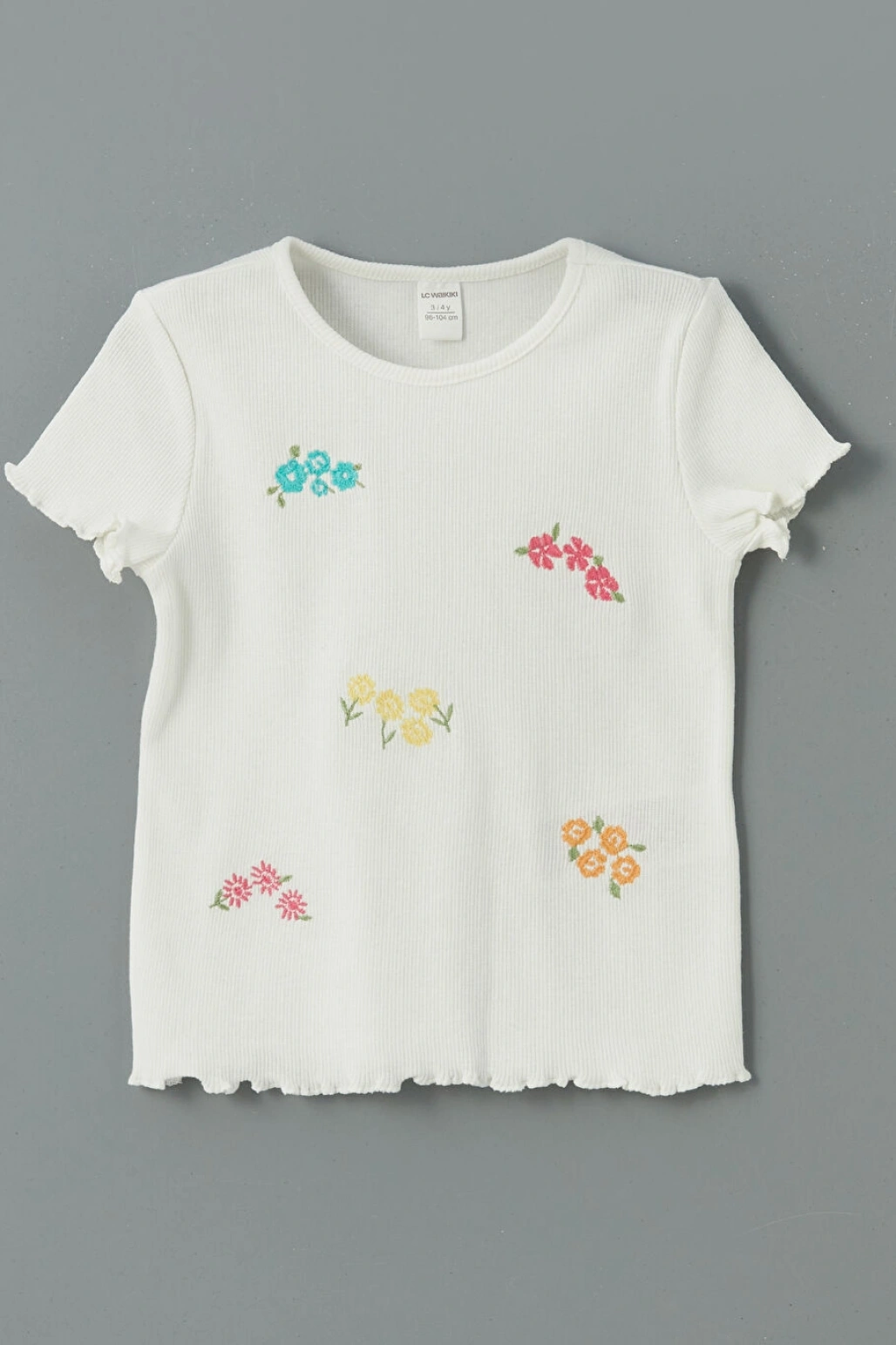 LC Waikiki LCW Kids Bisiklet Yaka Çiçekli Kız Çocuk Tişört