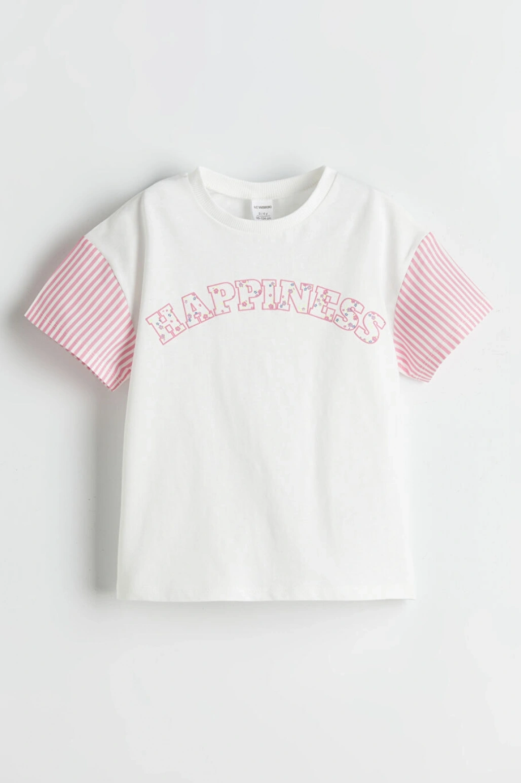 LCW Kids Ekru Bisiklet Yaka Baskılı Kız Çocuk Tişört