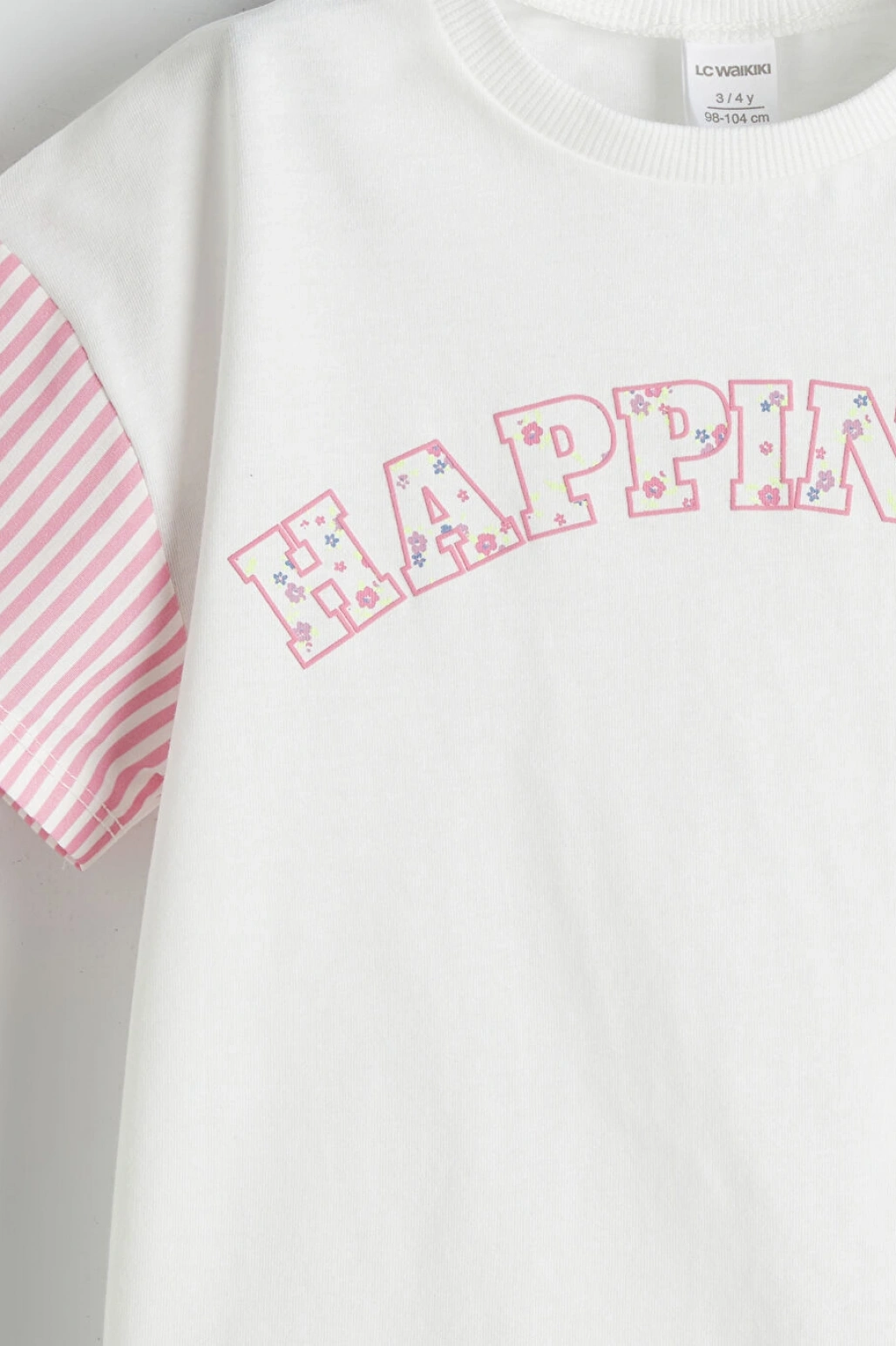 LCW Kids Ekru Bisiklet Yaka Baskılı Kız Çocuk Tişört