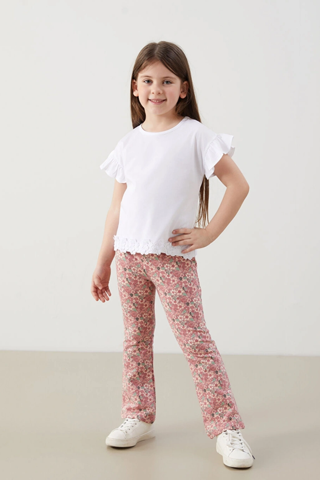 Bisiklet Yaka Kısa Kollu Basic Kız Çocuk Tişört (S5)