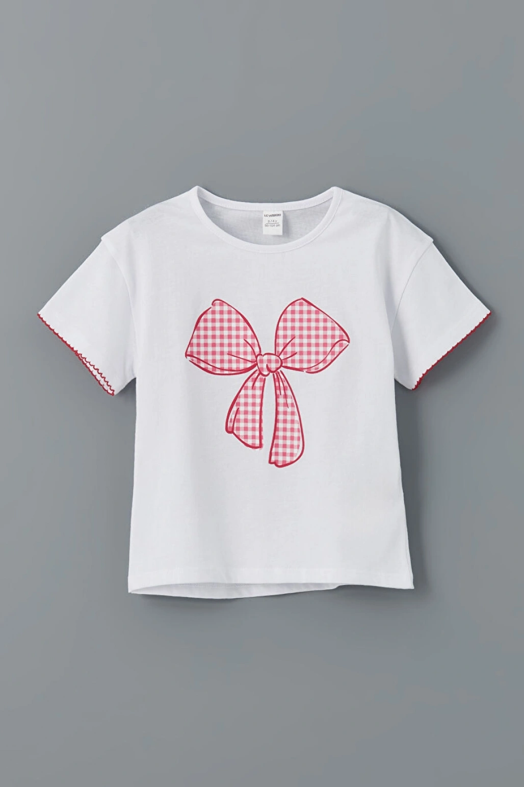 LC Waikiki LCW Kids Ekru Bisiklet Yaka Kurdele Baskılı Kız Çocuk Tişört