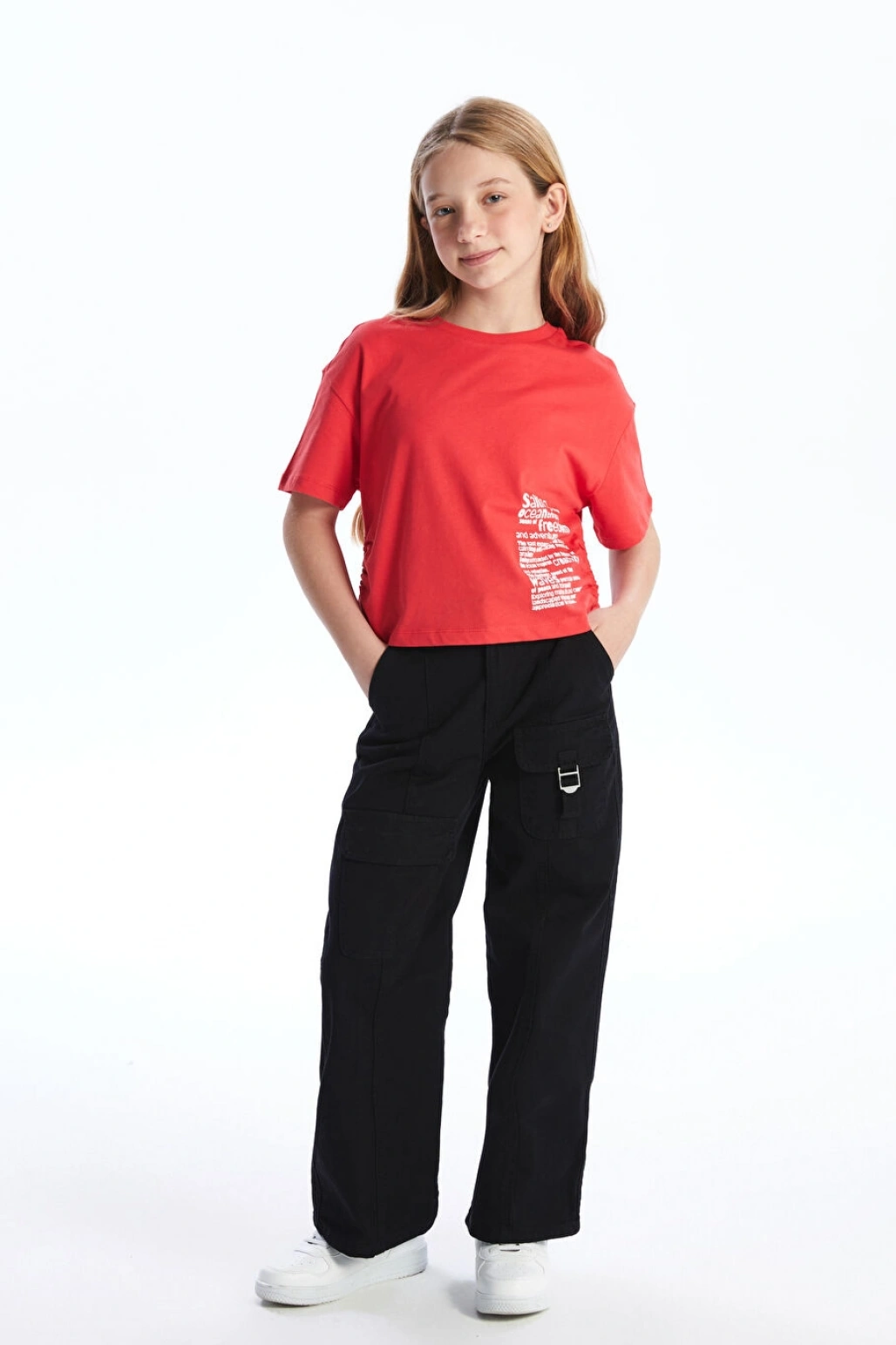 LC Waikiki Bisiklet Yaka Kız Çocuk Crop Tişört