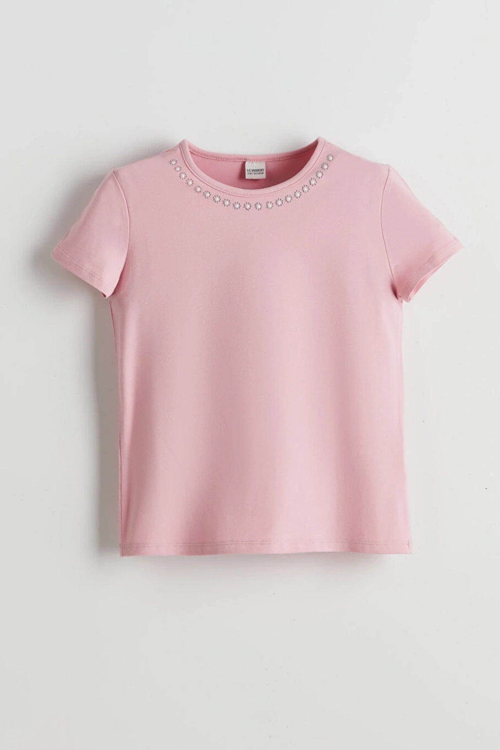 LC Waikiki LCW Kids Bisiklet Yaka Taşlı Kız Çocuk Tişört