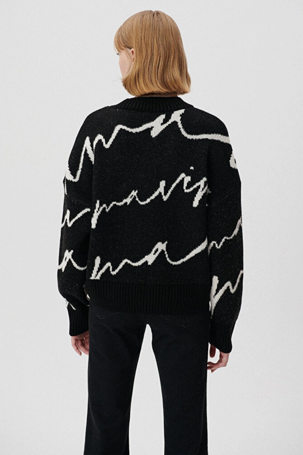 MAVİ Bisiklet Yaka Desenli Kazak Siyah