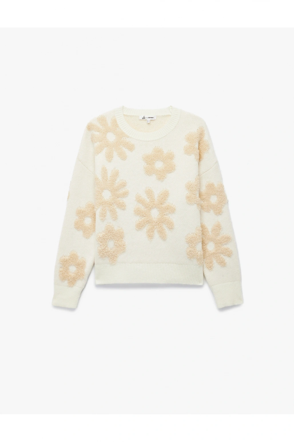 Koton Uzun Kollu Bisiklet Yaka Çiçek İşlemeli Triko Kazak