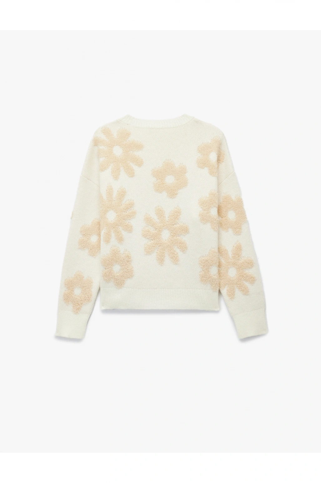 Koton Uzun Kollu Bisiklet Yaka Çiçek İşlemeli Triko Kazak