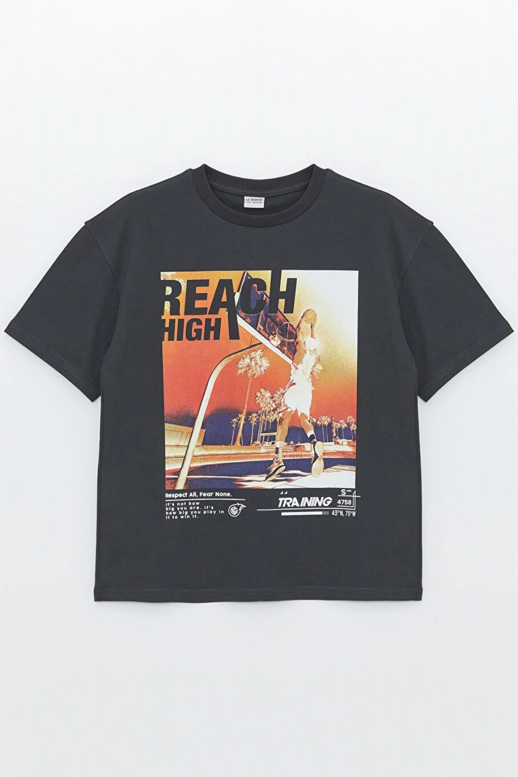 LCW Kids Antrasit Oversize Bisiklet Yaka Erkek Çocuk Tişört