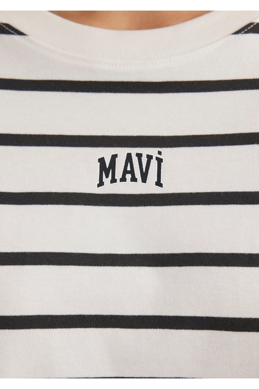 Mavi Logo Baskılı Siyah Çizgili Crop Tişört Crop / Kısa Kesim