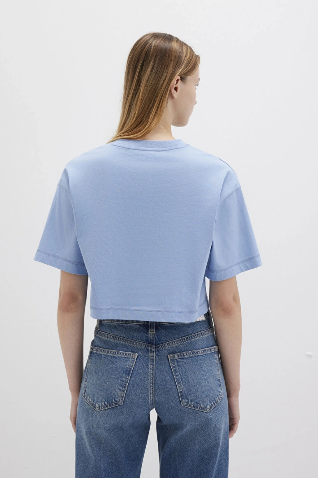 Mavi Logo Baskılı Crop Tişört Crop / Kısa Kesim