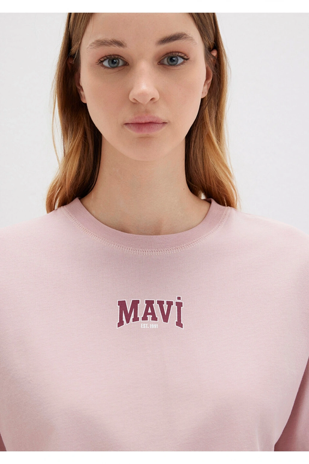Mavi Logo Baskılı Crop Pembe Kadın T-Shirt