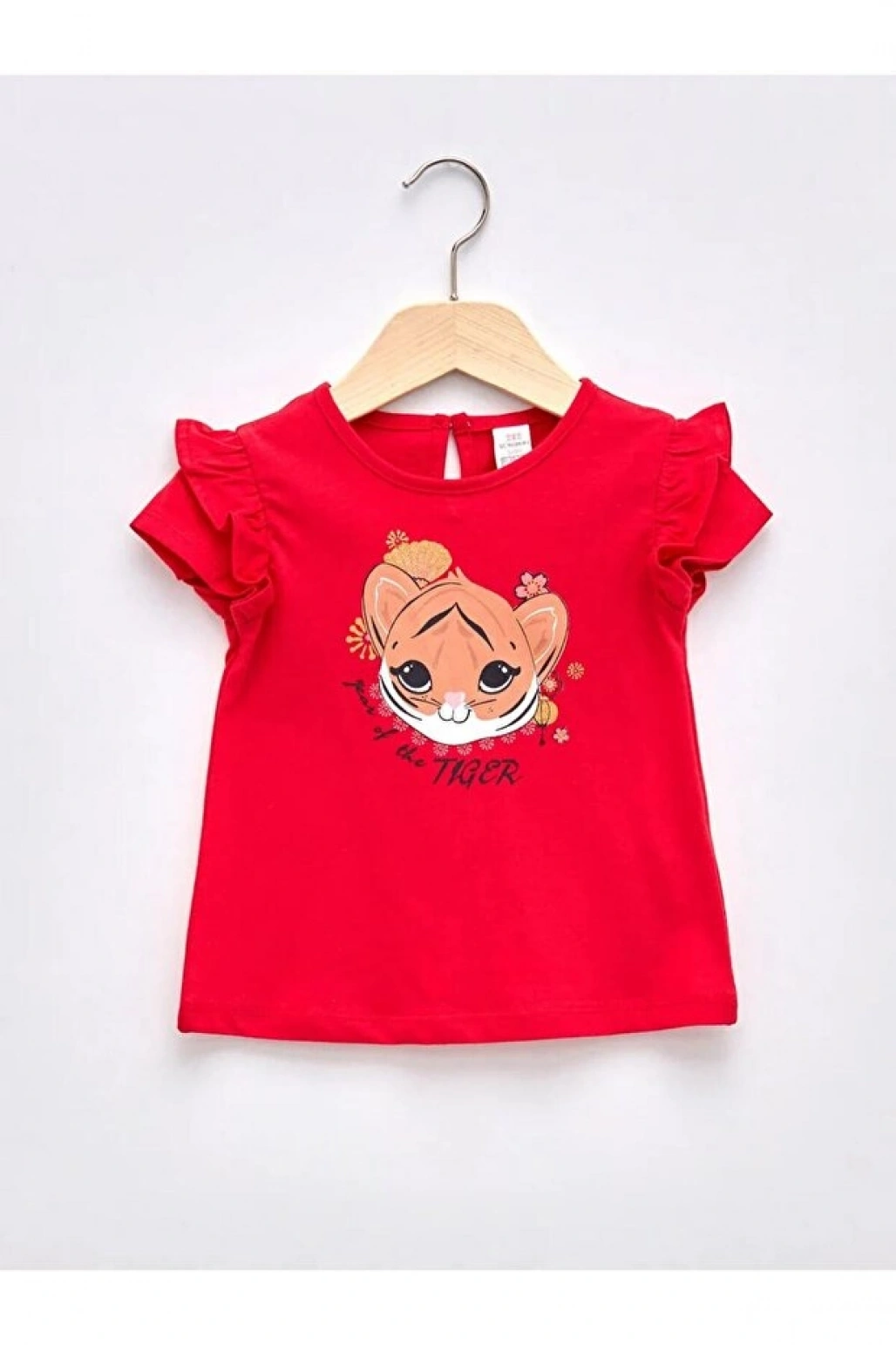 LCW baby Kırmızı Bisiklet Yaka Kısa Kol Baskılı Kız Bebek Tişört