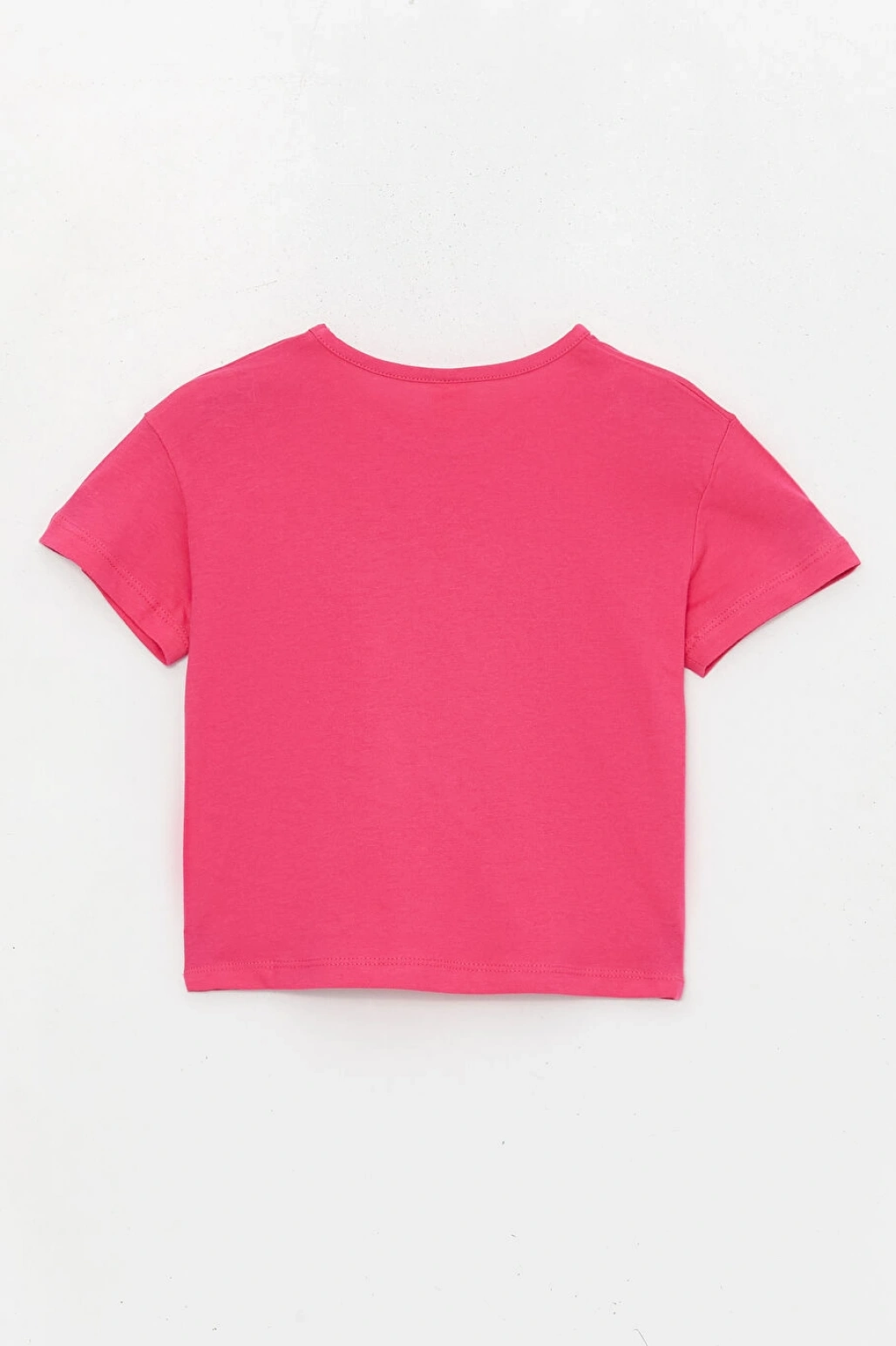 LCW Kids Fuşya Bisiklet Yaka Baskılı Kısa Kollu Kız Bebek Tişört