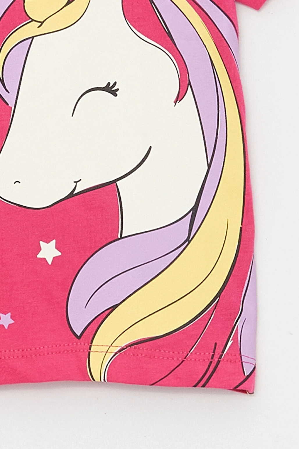 LCW Kids Fuşya Bisiklet Yaka Baskılı Kısa Kollu Kız Bebek Tişört