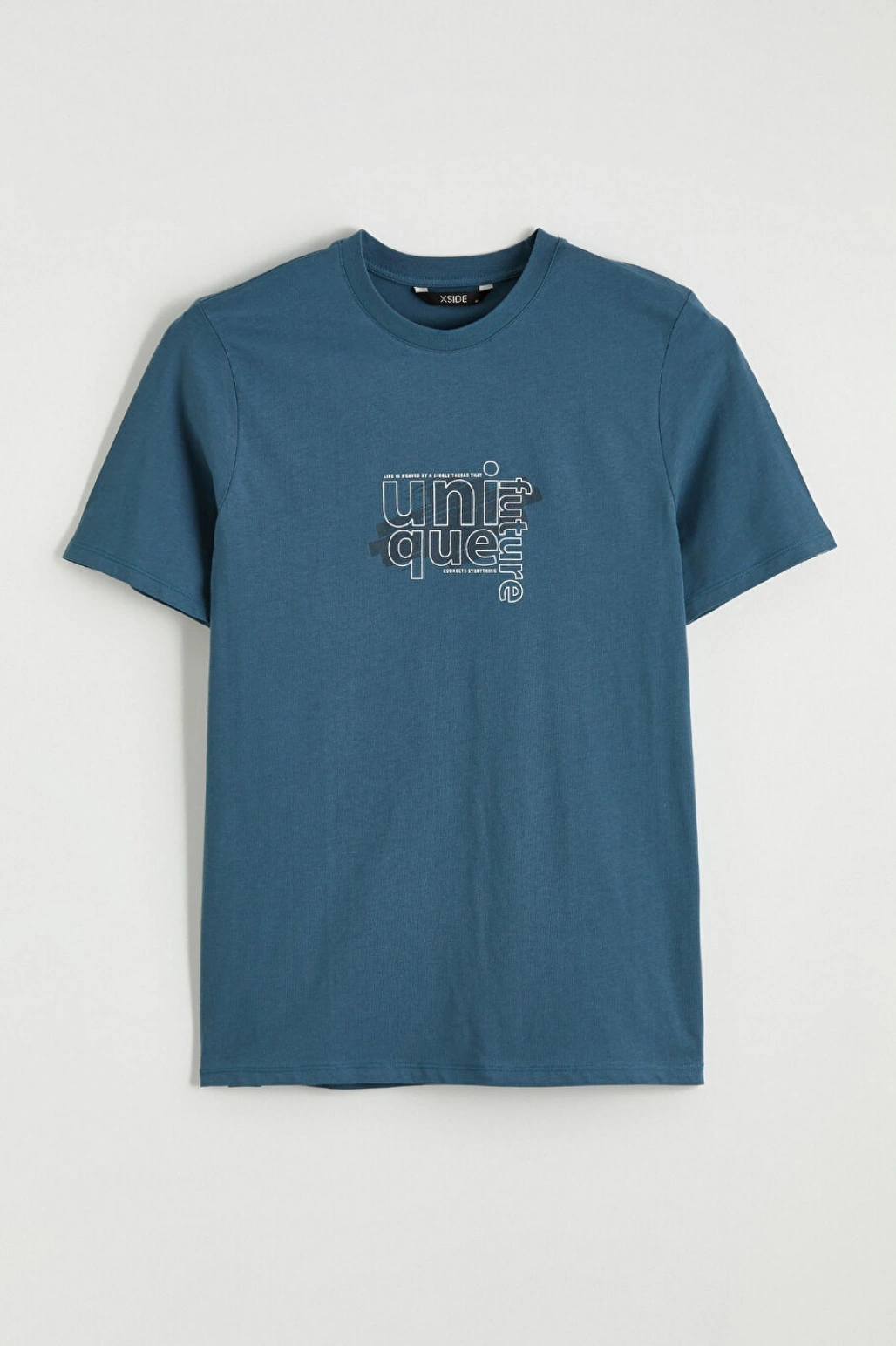 XSIDE Petrol Bisiklet Yaka Baskılı Penye Erkek Tişört