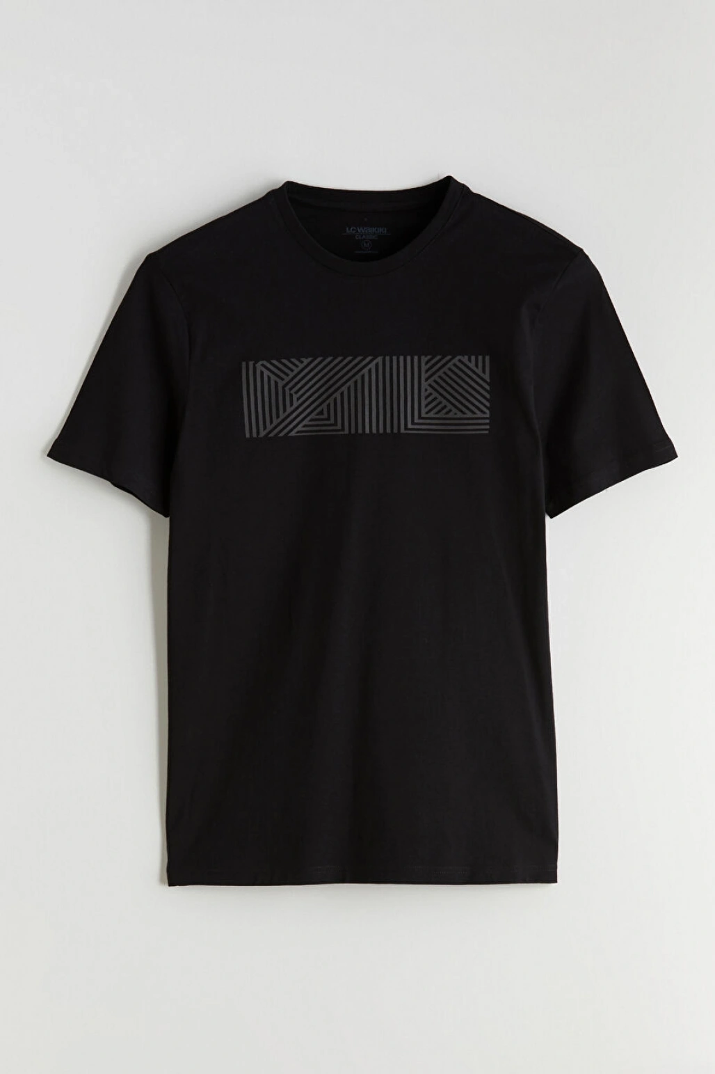 LCWAIKIKI Classic Siyah Bisiklet Yaka Baskılı Penye Erkek Tişört