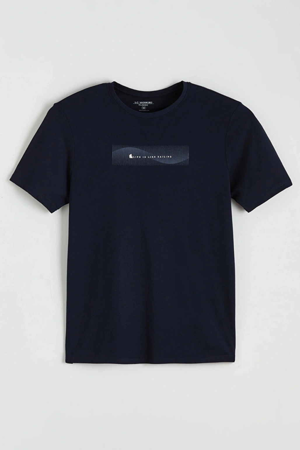 LCWAIKIKI Classic Lacivert Bisiklet Yaka Baskılı Penye Erkek Tişört