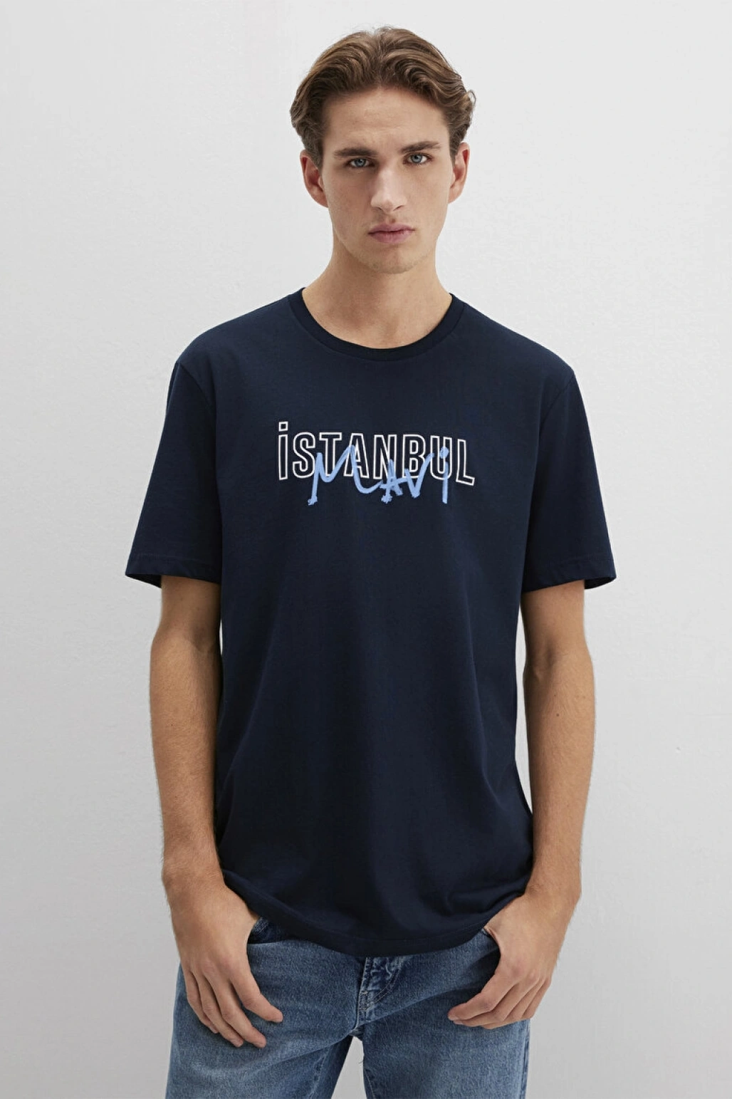 MAVİ İstanbul Baskılı Lacivert Tişört
