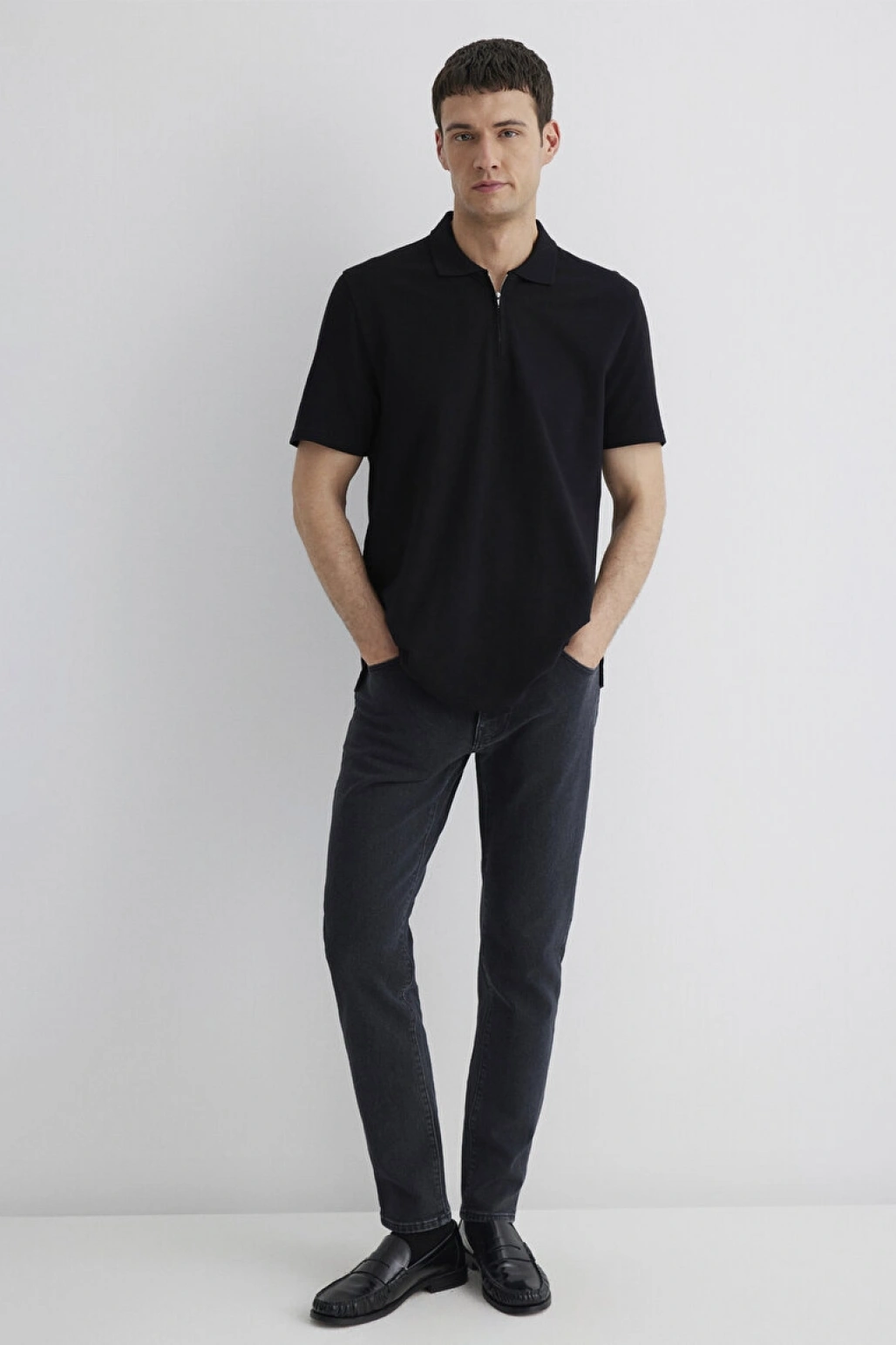 MAVİ Yarı Fermuarlı Siyah Polo Tişört