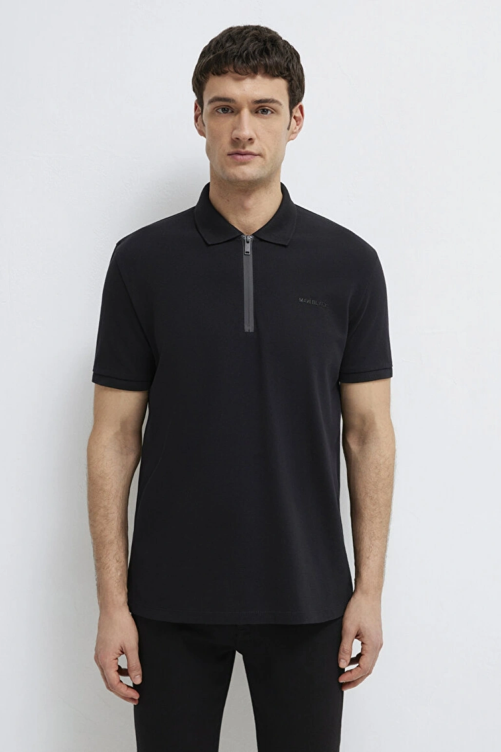 MAVİ YARIM FERMUARLI POLO TİŞÖRT Siyah