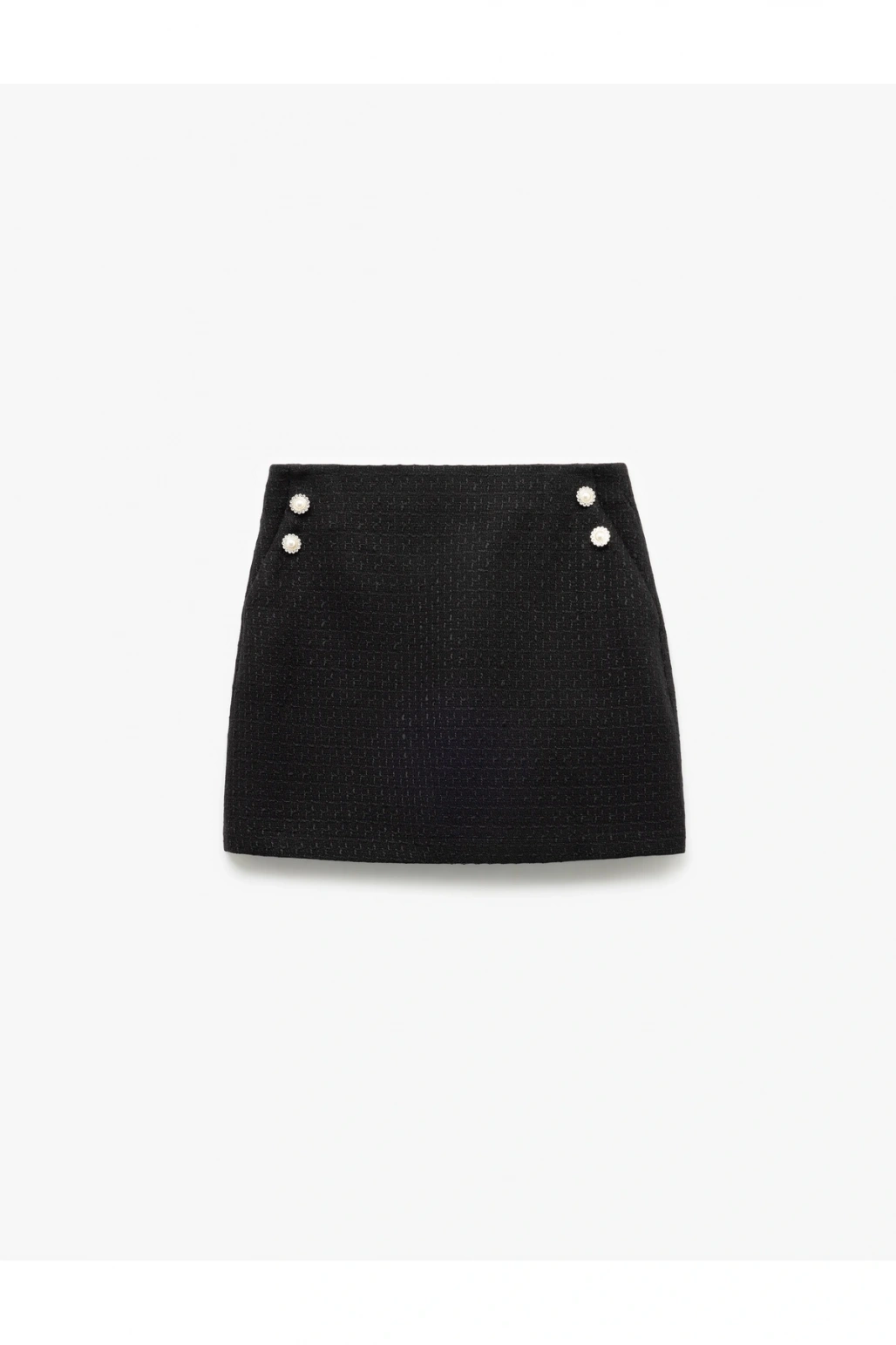 A Kesim Cepli İnci Düğme Detaylı Mini Tüvit Etek