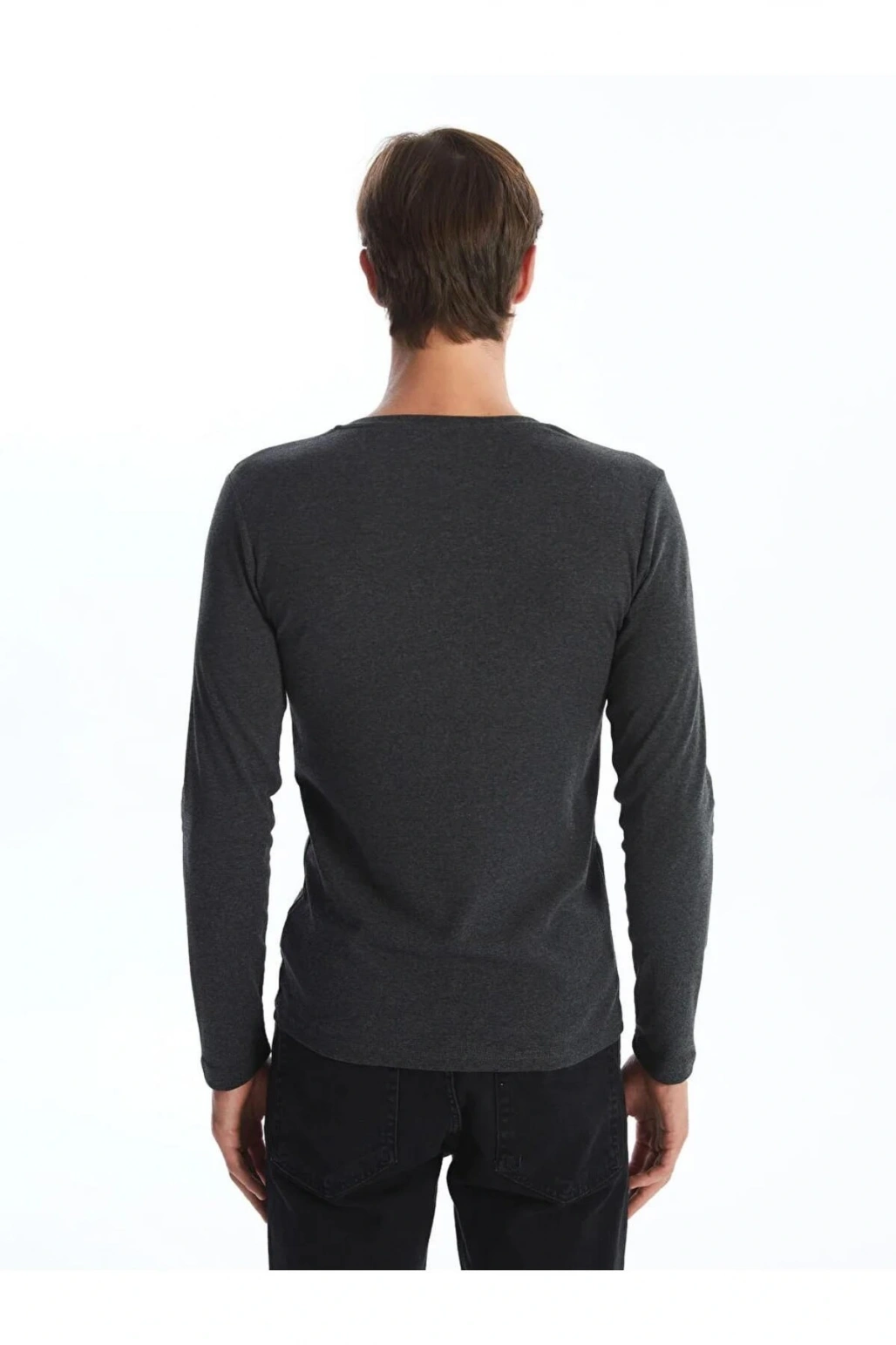 Antrasit Bisiklet Yaka Uzun Kollu Erkek Tişört