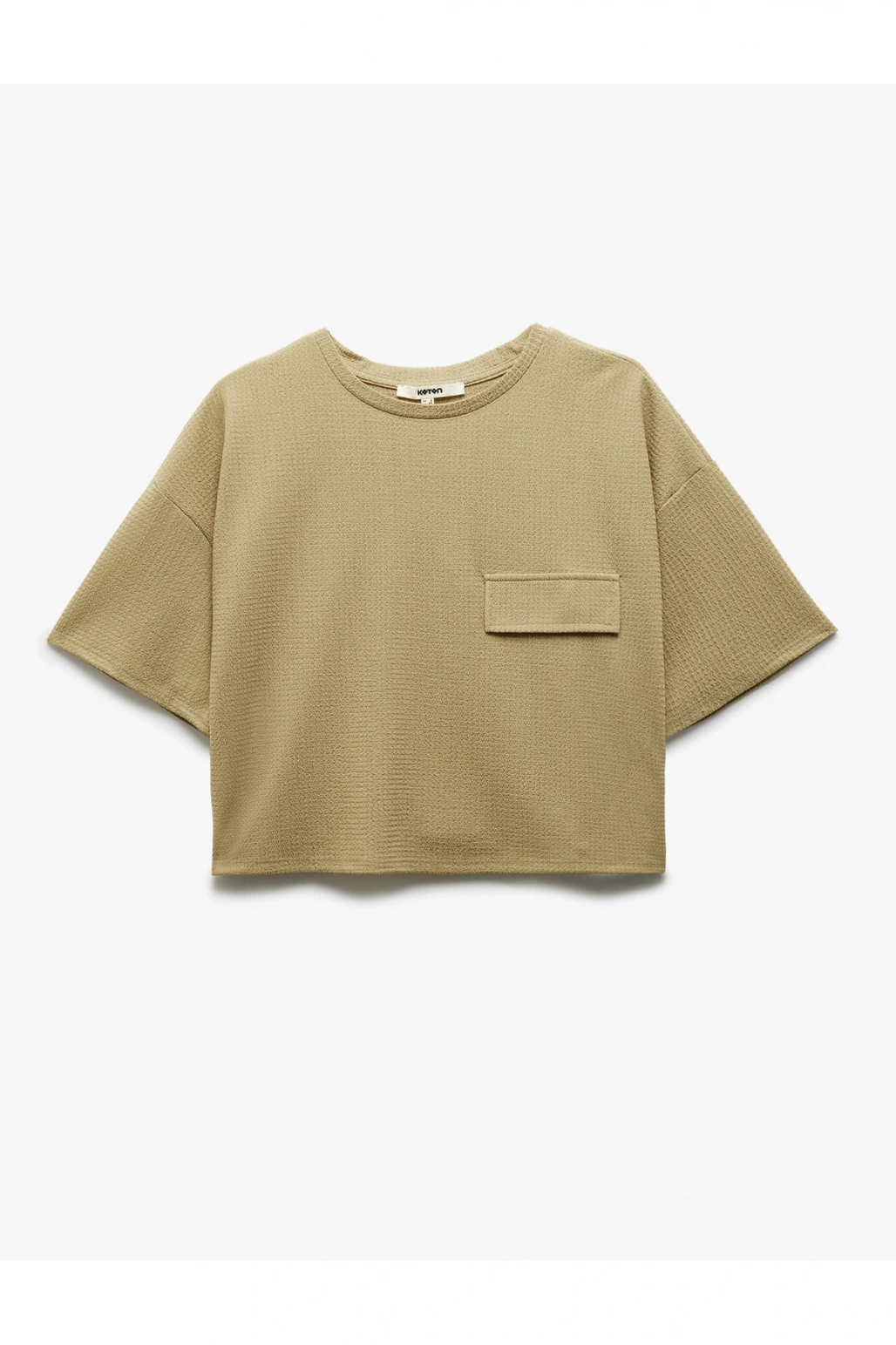 Aplike Detaylı Dokulu Bisiklet Yaka Kısa Kollu Tişört