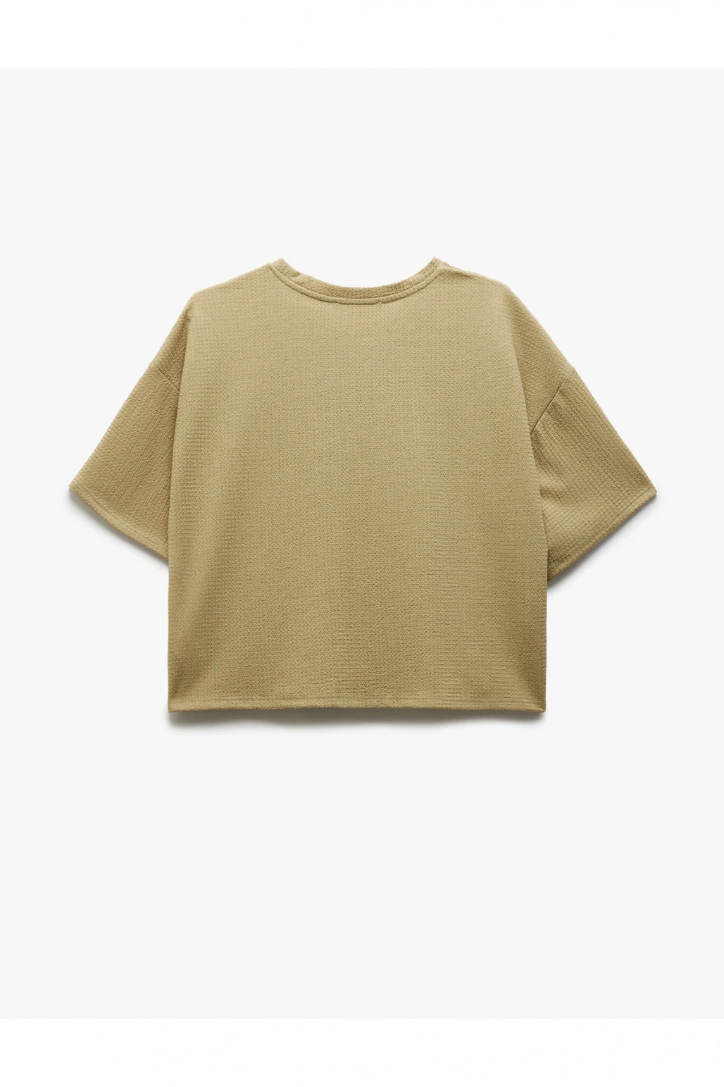 Aplike Detaylı Dokulu Bisiklet Yaka Kısa Kollu Tişört