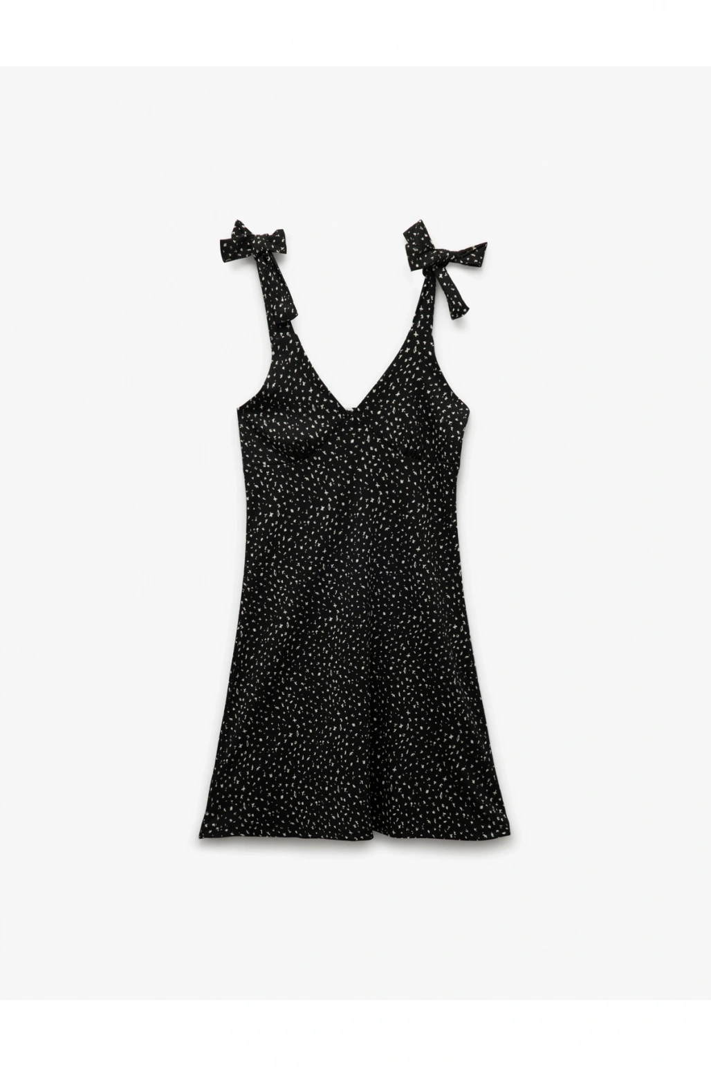 Askılı Fiyonk Detaylı V Yaka Çiçekli Mini Elbise Bürümcük