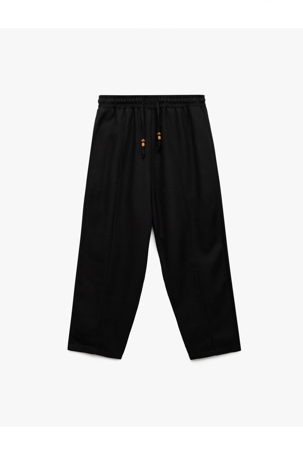 Astarlı Rahat Kalıp Beli Bağcıklı Balon Fit Keten Pantolon