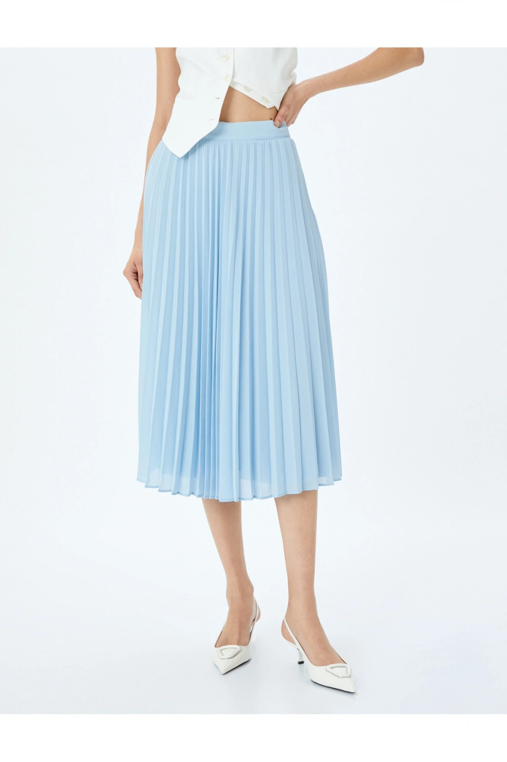 Astarlı Standart Bel Midi Boy Pileli Etek