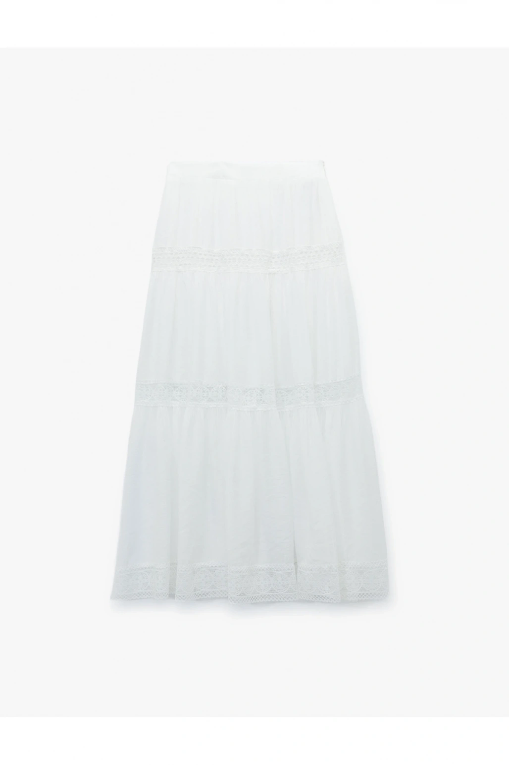 Astarlı Viskon Kumaş Karışımlı Dantel Detaylı Katmanlı Uzun Etek
